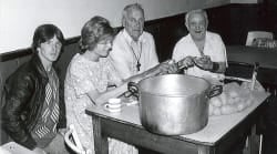 Old black and white image of volunteers preparing for the Soup Run in the early days of Cork Simon